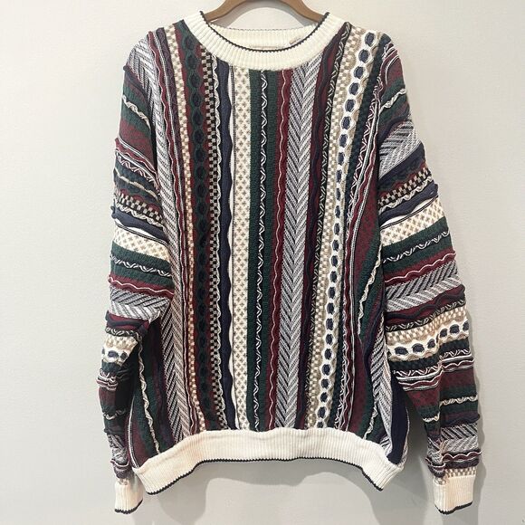 Cotton Traders Sweater Mens XL Blue Red 3D Knit Textured Biggie 90s Vintage - Picture 1 of 8